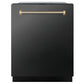 ZLINE Monument Autograph Edition 24-Inch Top Control Built-In Dishwasher, Black Stainless Steel Panel, Polished Gold Helix Handle, 44 dBA, DWMTZ-BS-24-KG