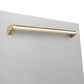 ZLINE Autograph 24" Monument Series 3rd Rack Top Touch Control Tall Tub Dishwasher with Satin Stainless Steel Panel and Polished Gold Handle, 45dBa, DWMTZ-SN-24-G