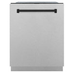 ZLINE Monument Autograph Edition 24-Inch Top Control Built-In Dishwasher, Satin Stainless Steel Panel, Matte Black Handle, 44 dBA, DWMTZ-SN-24-MB