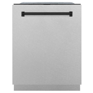 ZLINE Monument Autograph Edition 24-Inch Top Control Built-In Dishwasher, Satin Stainless Steel Panel, Matte Black Handle, 44 dBA, DWMTZ-SN-24-MB