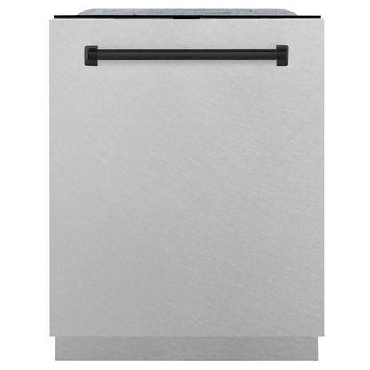 ZLINE Monument Autograph Edition 24-Inch Top Control Built-In Dishwasher, Satin Stainless Steel Panel, Matte Black Handle, 44 dBA, DWMTZ-SN-24-MB