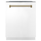ZLINE Autograph Edition 24 inch Tall Dishwasher, Touch Control, in White Matte with Champagne Bronze Handle, DWMTZ-WM-24-CB