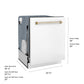 ZLINE Monument Autograph Edition 24-Inch Top Control Built-In Dishwasher, White Matte Panel, Traditional Polished Gold Handle, 44 dBA, DWMTZ-WM-24-G