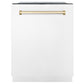 ZLINE Autograph Edition 24 inch Tall Dishwasher, Touch Control, in White Matte with Gold Handle, DWMTZ-WM-24-G