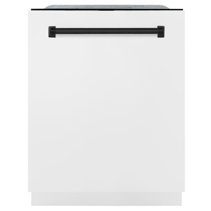 ZLINE Autograph Edition 24 inch Tall Dishwasher, Touch Control, in White Matte with Matte Black Handle, DWMTZ-WM-24-MB