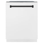 ZLINE Monument Autograph Edition 24-Inch Top Control Built-In Dishwasher, White Matte Panel, Matte Black Handle, 44 dBA, DWMTZ-WM-24-MB