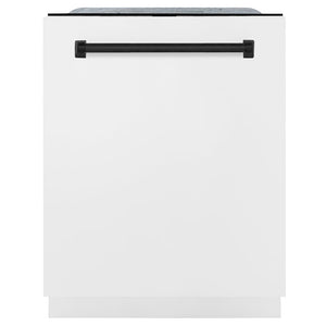 ZLINE Monument Autograph Edition 24-Inch Top Control Built-In Dishwasher, White Matte Panel, Matte Black Handle, 44 dBA, DWMTZ-WM-24-MB