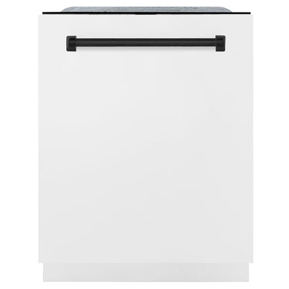 ZLINE Monument Autograph Edition 24-Inch Top Control Built-In Dishwasher, White Matte Panel, Matte Black Handle, 44 dBA, DWMTZ-WM-24-MB