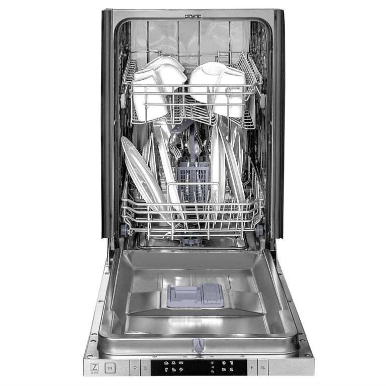 ZLINE 18 Inch Compact Black Stainless Steel Top Control Dishwasher with Stainless Steel Tub and Modern Style Handle, DW-BS-H-18