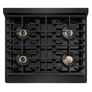 ZLINE Autograph 30" Paramount Gas Rangetop with 4 Burner DuoPro™ Cooktop in Black Stainless Steel and Champagne Bronze Accents, PSRTBZ-30-CB