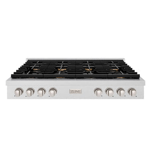 ZLINE Paramount 48" Gas Rangetop with 8 Brass Burners, Cast Iron Griddle and Porcelain Cooktop in DuraSnow® Stainless Steel, SRTS-BR-48