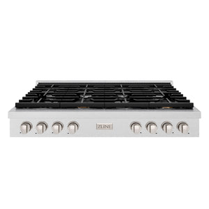 ZLINE Paramount 48" Gas Rangetop with 8 Burners, Cast Iron Griddle and Porcelain Cooktop in DuraSnow® Stainless Steel, SRTS48