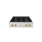 ZLINE Autograph 30" Paramount Gas Rangetop with 4 Burners and Porcelain Cooktop in DuraSnow® Stainless Steel with Polished Gold Accents, SRTSZ-30-G