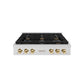 ZLINE Autograph 36" Paramount Gas Rangetop with 6 Burners and Porcelain Cooktop in DuraSnow® Stainless Steel with Polished Gold Accents, SRTSZ-36-G