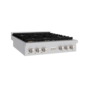 ZLINE Paramount 36" Gas Rangetop with 6 Brass Burners and Porcelain Cooktop in Stainless Steel, SRT-BR-36