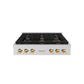 ZLINE Autograph 36" Paramount Gas Rangetop with 6 Burners and Porcelain Cooktop in Stainless Steel with Polished Gold Accents, SRTZ-36-G
