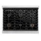 ZLINE Autograph 36" Paramount Gas Rangetop with 6 Burners and Porcelain Cooktop in Stainless Steel with Polished Gold Accents, SRTZ-36-G