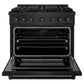 ZLINE 36" 5.2 cu. ft. Paramount Dual Fuel Range with 6 Burner DuoPro™ Cooktop and Electric Convection Oven in Black Stainless Steel, PSDRB-36