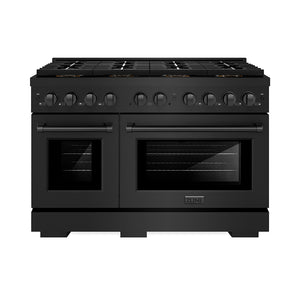 ZLINE 48" 6.7 cu. ft. Paramount Dual Fuel Range with 8 Burner DuoPro™ Cooktop and Dual Ovens in Black Stainless Steel, PSDRB-48