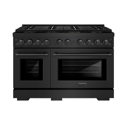 ZLINE 48" 6.7 cu. ft. Paramount Dual Fuel Range with 8 Burner DuoPro™ Cooktop and Dual Ovens in Black Stainless Steel, PSDRB-48