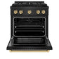 ZLINE Autograph 30" 4.2 cu. ft. Paramount Dual Fuel Range with 4 Burner DuoPro™ Cooktop and Electric Convection Oven in Black Stainless Steel and Polished Gold Accents, PSDRBZ-30-G