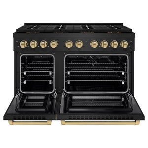 ZLINE Autograph 48" 6.7 cu. ft. Paramount Dual Fuel Range with 8 Burner DuoPro™ Cooktop and Dual Ovens in Black Stainless Steel and Champagne Bronze Accents, PSDRBZ-48-CB