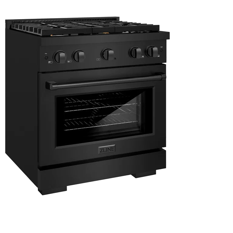 ZLINE 30" 4.2 cu. ft. Professional Gas Range with Convection Oven and 4 Brass Burners in Black Stainless Steel, SGRB-BR-30