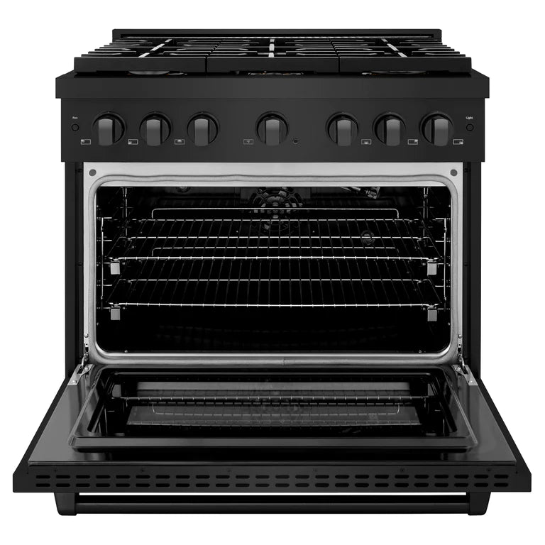 ZLINE 36" 5.2 cu. ft. Professional Gas Range with Convection Oven and 6 Brass Burners in Black Stainless Steel, SGRB-BR-36