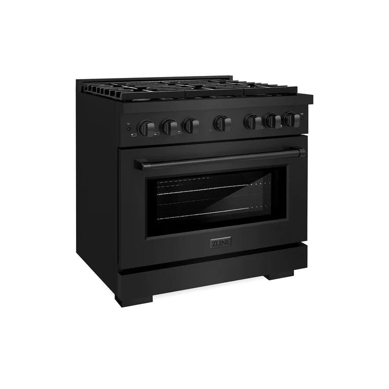 ZLINE 36" 5.2 cu. ft. Professional Gas Range with Convection Oven and 6 Brass Burners in Black Stainless Steel, SGRB-BR-36