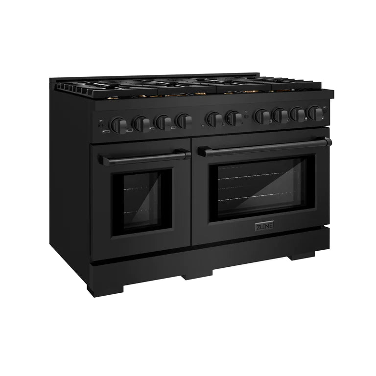 ZLINE 48" 6.7 cu. ft. Professional Gas Range with Convection Oven and 8 Brass Burners in Black Stainless Steel, SGRB-BR-48