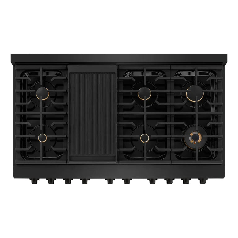 ZLINE 48" 6.7 cu. ft. Professional Gas Range with Convection Oven and 8 Brass Burners in Black Stainless Steel, SGRB-BR-48