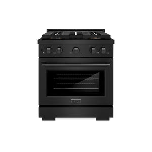 ZLINE 30" 4.2 cu. ft. Paramount Gas Range with 4 Burner DuoPro™ Cooktop and Convection Gas Oven in Black Stainless Steel, PSGRB-30