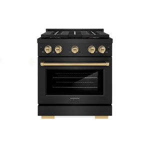 ZLINE Autograph 30" 4.2 cu. ft. Paramount Gas Range with 4 Burner DuoPro™ Cooktop and Convection Gas Oven in Black Stainless Steel and Champagne Bronze Accents, PSGRBZ-30-CB