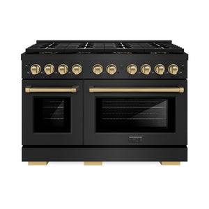 ZLINE Autograph 48" 6.7 cu. ft. Paramount Gas Range with 8 Burner DuoPro™ Cooktop and Dual Ovens in Black Stainless Steel and Champagne Bronze Accents, PSGRBZ-48-CB