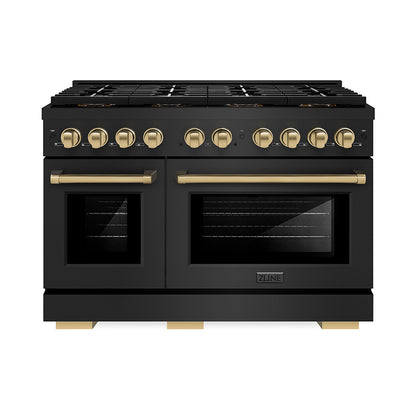 ZLINE Autograph 48" 6.7 cu. ft. Paramount Gas Range with 8 Burner DuoPro™ Cooktop and Dual Ovens in Black Stainless Steel and Champagne Bronze Accents, PSGRBZ-48-CB