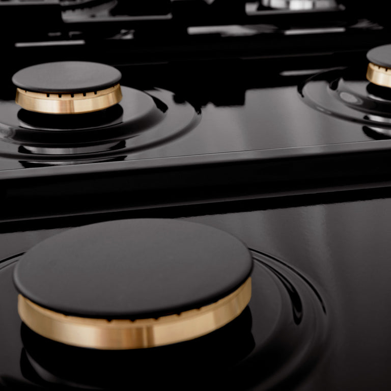 ZLINE 36 in. Rangetop with 6 Gas Brass Burners in Black Stainless Steel, RTB-BR-36