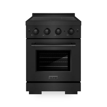 ZLINE 24" 3.2 cu. ft. Paramount Induction Range with 3 Element Cooktop and Electric Convection Oven in Black Stainless Steel, SINRB-24