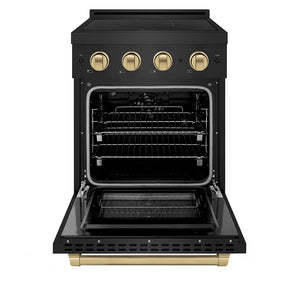 ZLINE Autograph Edition 24" 3.2 cu. ft. Paramount Induction Range with 3 Element Cooktop and Electric Convection Oven in Black Stainless Steel with Champagne Bronze Accents, SINRBZ-24-CB