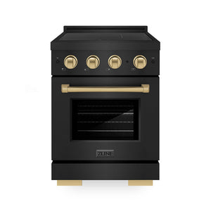 ZLINE Autograph Edition 24" 3.2 cu. ft. Paramount Induction Range with 3 Element Cooktop and Electric Convection Oven in Black Stainless Steel with Champagne Bronze Accents, SINRBZ-24-CB