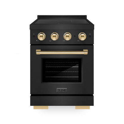 ZLINE Autograph Edition 24" 3.2 cu. ft. Paramount Induction Range with 3 Element Cooktop and Electric Convection Oven in Black Stainless Steel with Polished Gold Accents, SINRBZ-24-G