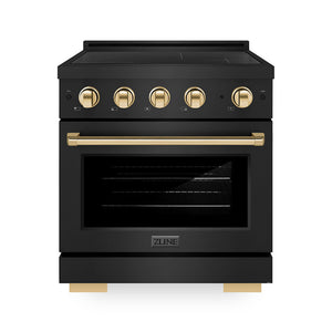 ZLINE Autograph Edition 30" 4.2 cu. ft. Paramount Induction Range with 4 Element Cooktop and Electric Convection Oven in Black Stainless Steel with Polished Gold Accents, SINRBZ-30-G