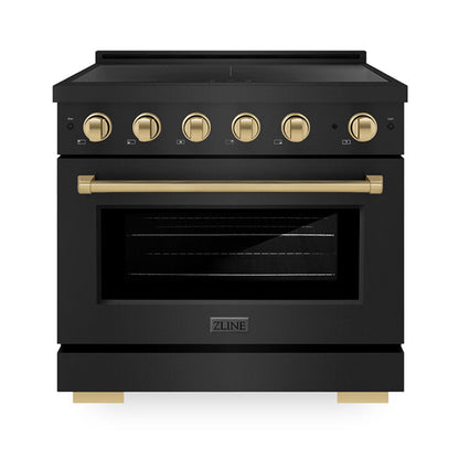 ZLINE Autograph Edition 36" 5.2 cu. ft. Paramount Induction Range with 5 Element Cooktop and Electric Convection Oven in Black Stainless Steel with Polished Gold Accents, SINRBZ-36-G