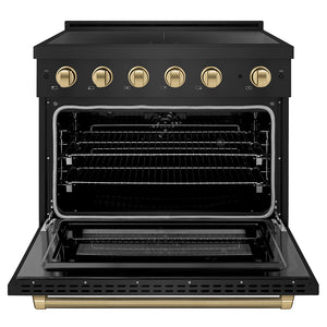 ZLINE Autograph Edition 36" 5.2 cu. ft. Paramount Induction Range with 5 Element Cooktop and Electric Convection Oven in Black Stainless Steel with Champagne Bronze Helix Handle and Knob Accents, SINRBZ-36-KCB
