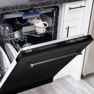 ZLINE Tallac 24-Inch Top Control Built-In Dishwasher, Black Stainless Steel Panel, Traditional Handle, 51 dBA, DWV-BS-24