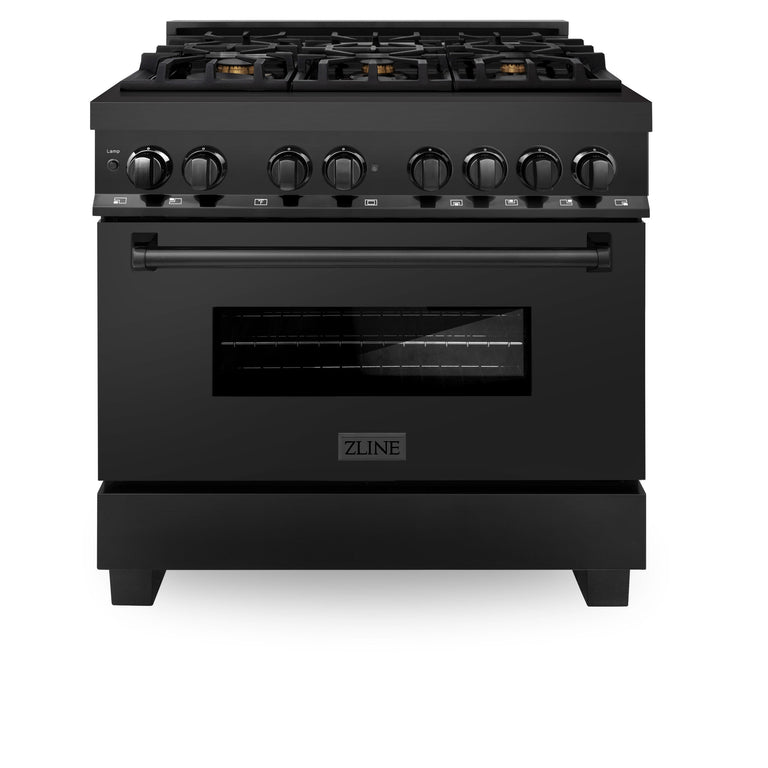ZLINE 36 in. Professional Gas Burner/Electric Oven in Black Stainless Steel with Brass Burners, RAB-BR-36