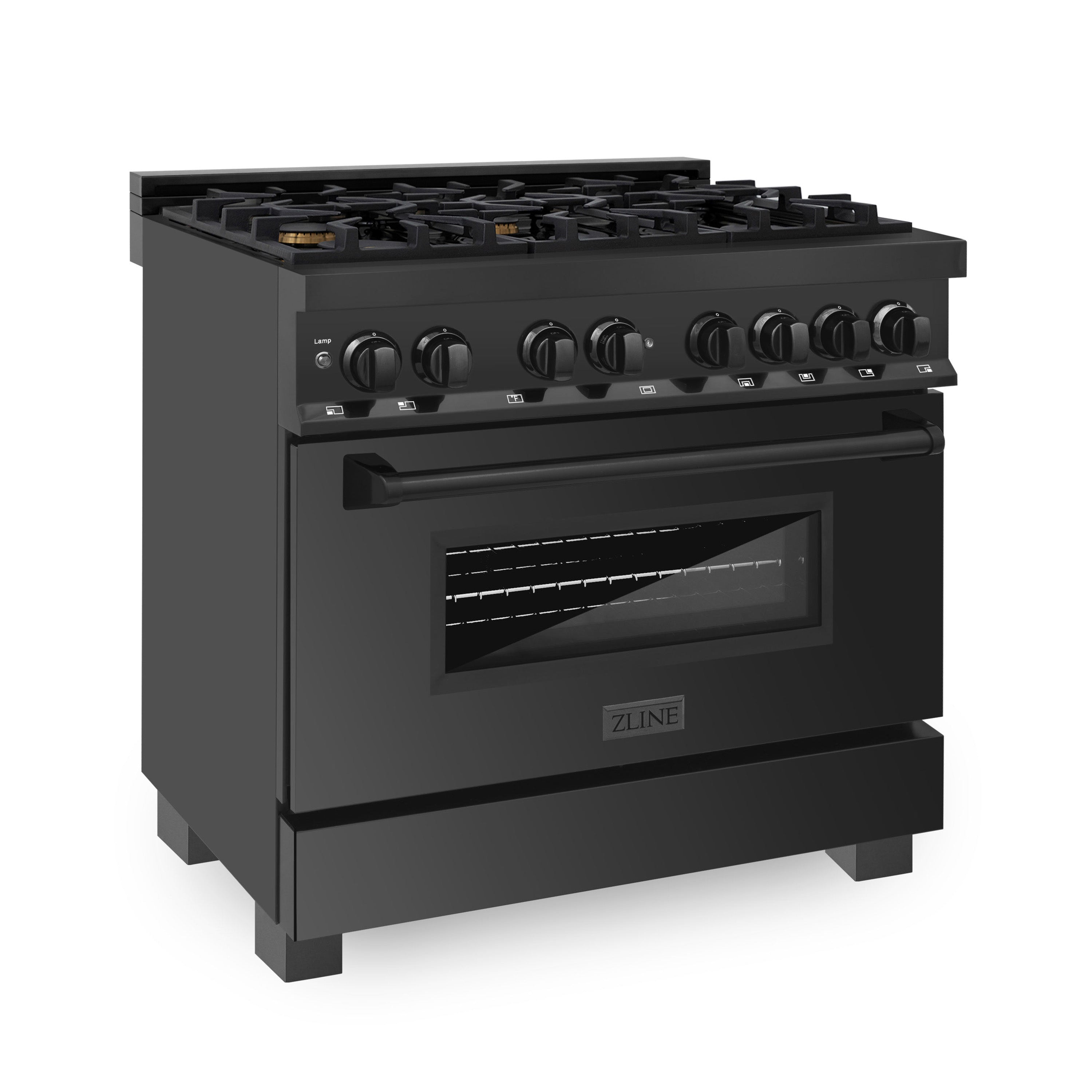 ZLINE 36 in. Dual Fuel Range, Range Hood Black Stainless Steel Applian