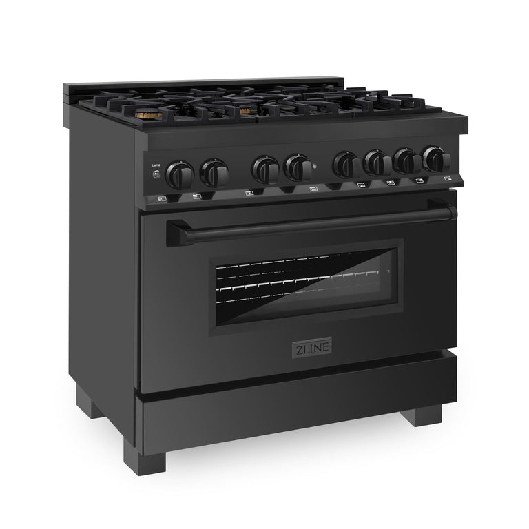 ZLINE 36 in. Professional Gas Burner/Electric Oven in Black Stainless Steel with Brass Burners, RAB-BR-36