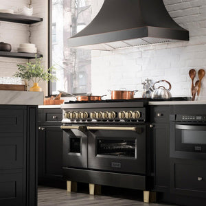 ZLINE Autograph 48" 6.0 cu. ft. Dual Fuel Range in Black Stainless Steel with Gold Accents, RABZ-48-G