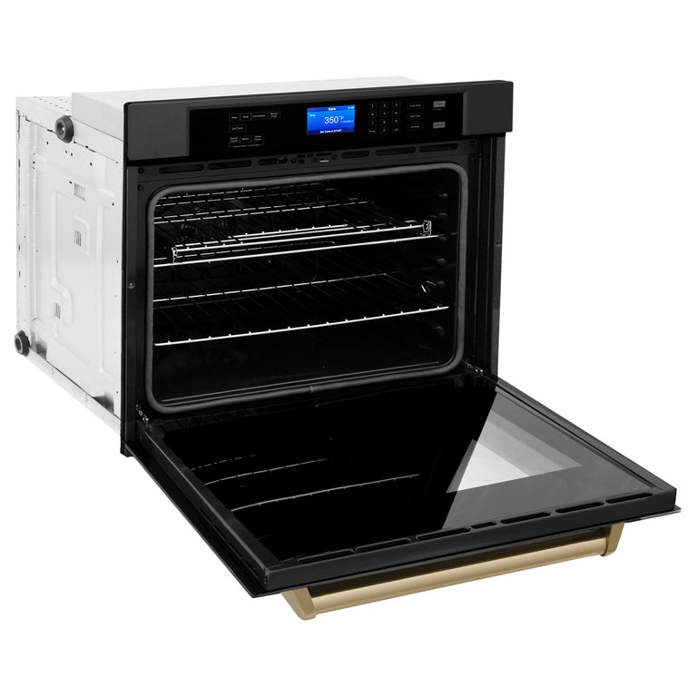 ZLINE 30 In. Autograph Edition Single Wall Oven with Self Clean and True Convection in Black Stainless Steel and Champagne Bronze, AWSZ-30-BS-CB
