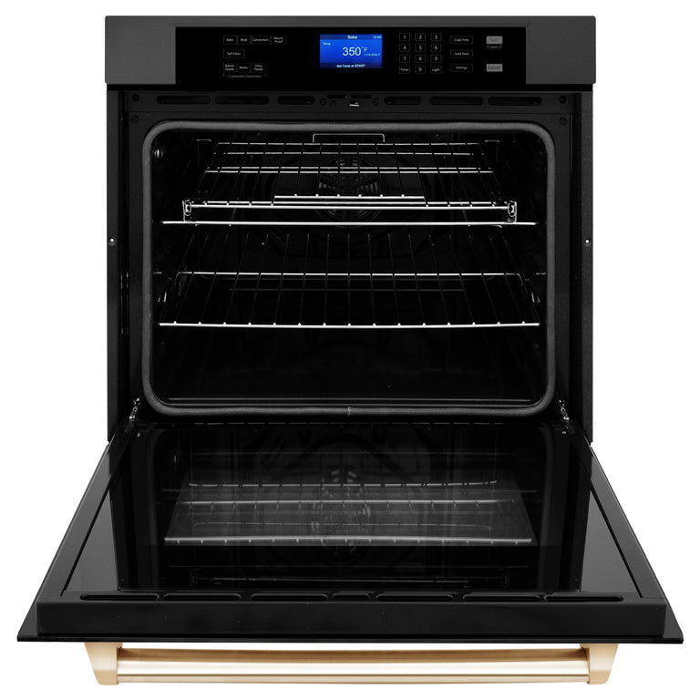 ZLINE 30 In. Autograph Edition Single Wall Oven with Self Clean and True Convection in Black Stainless Steel and Gold, AWSZ-30-BS-G